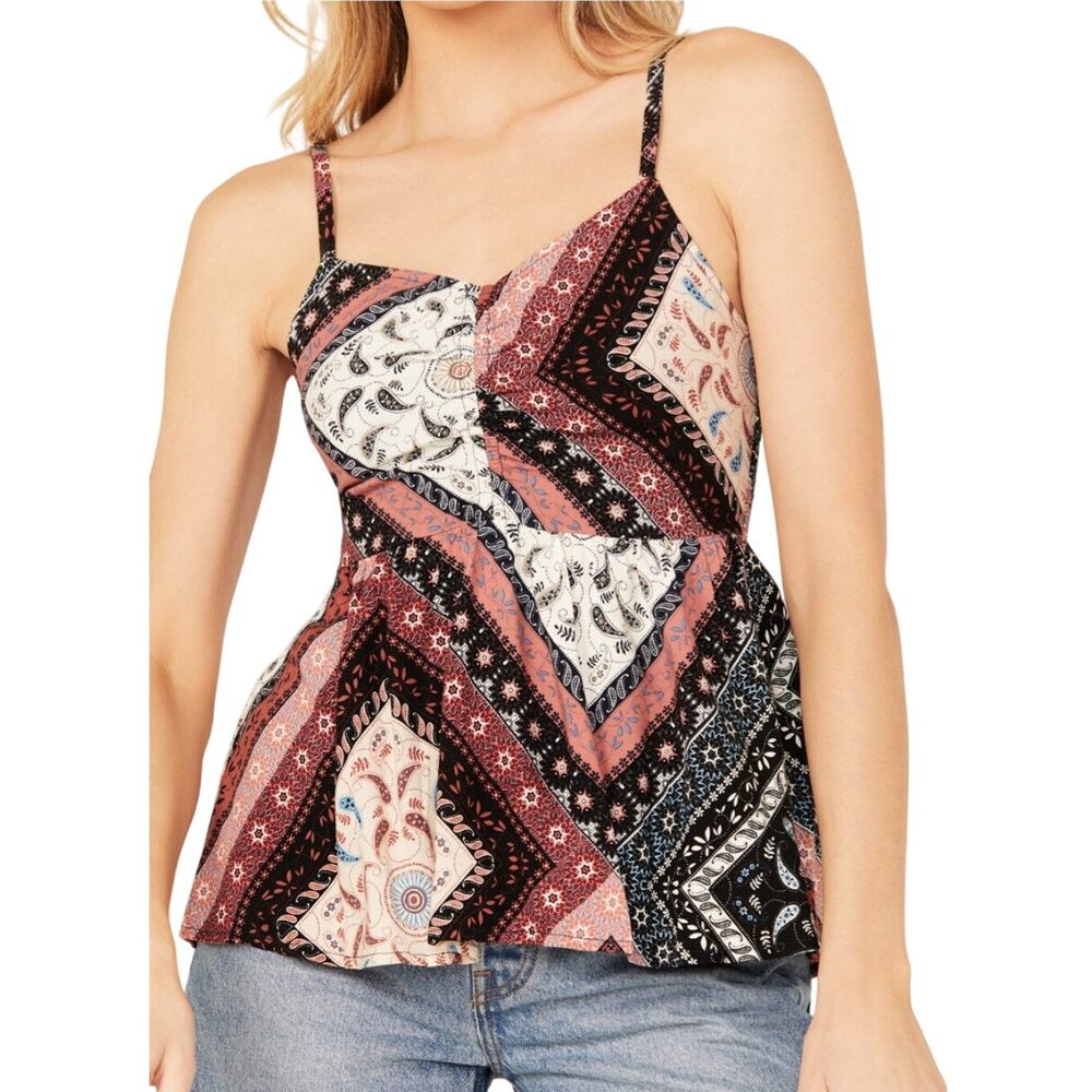 Shyanne Womens Western Patchwork Printed Smocked Cami Tank Top Size M